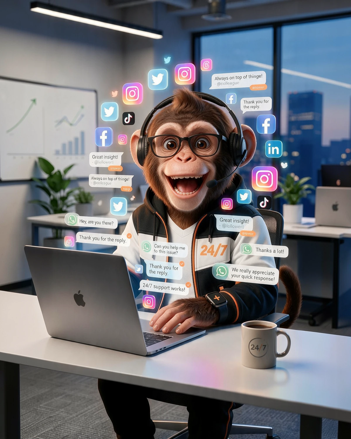 Albert trabajando con atención y canales digitales dentro del ecosistema CRM 24/7