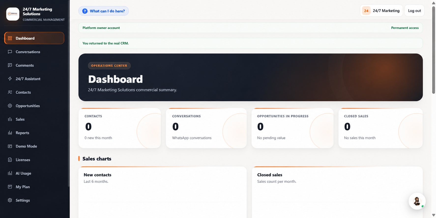 CRM 24/7 dashboard preview
