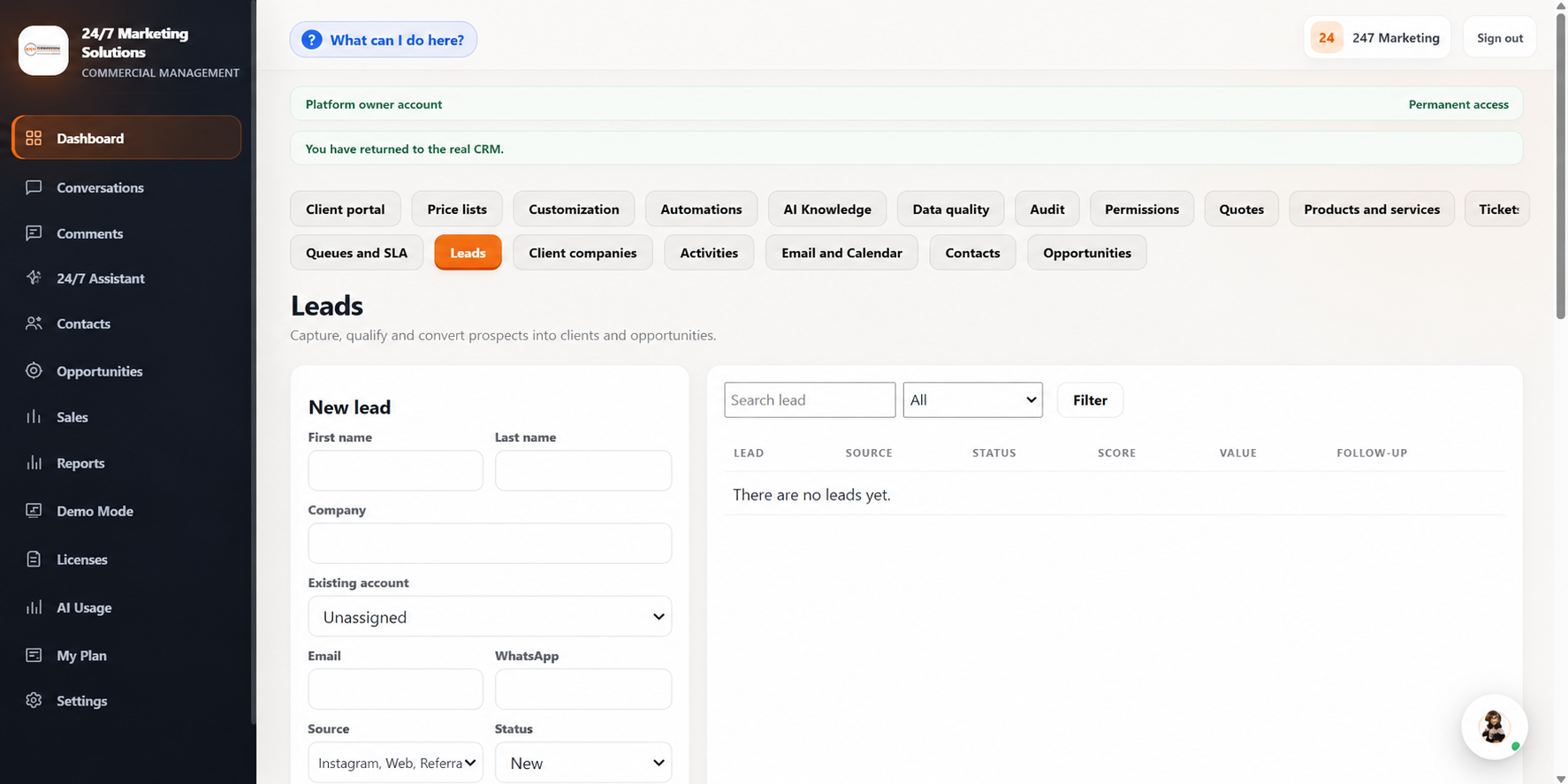 Leads module preview