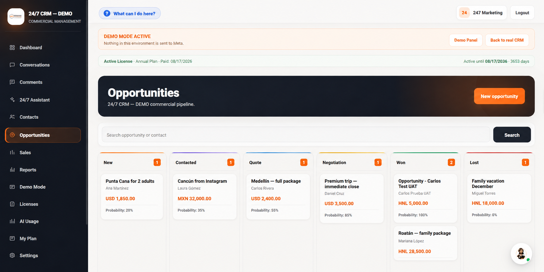 Real opportunities pipeline inside CRM 24/7