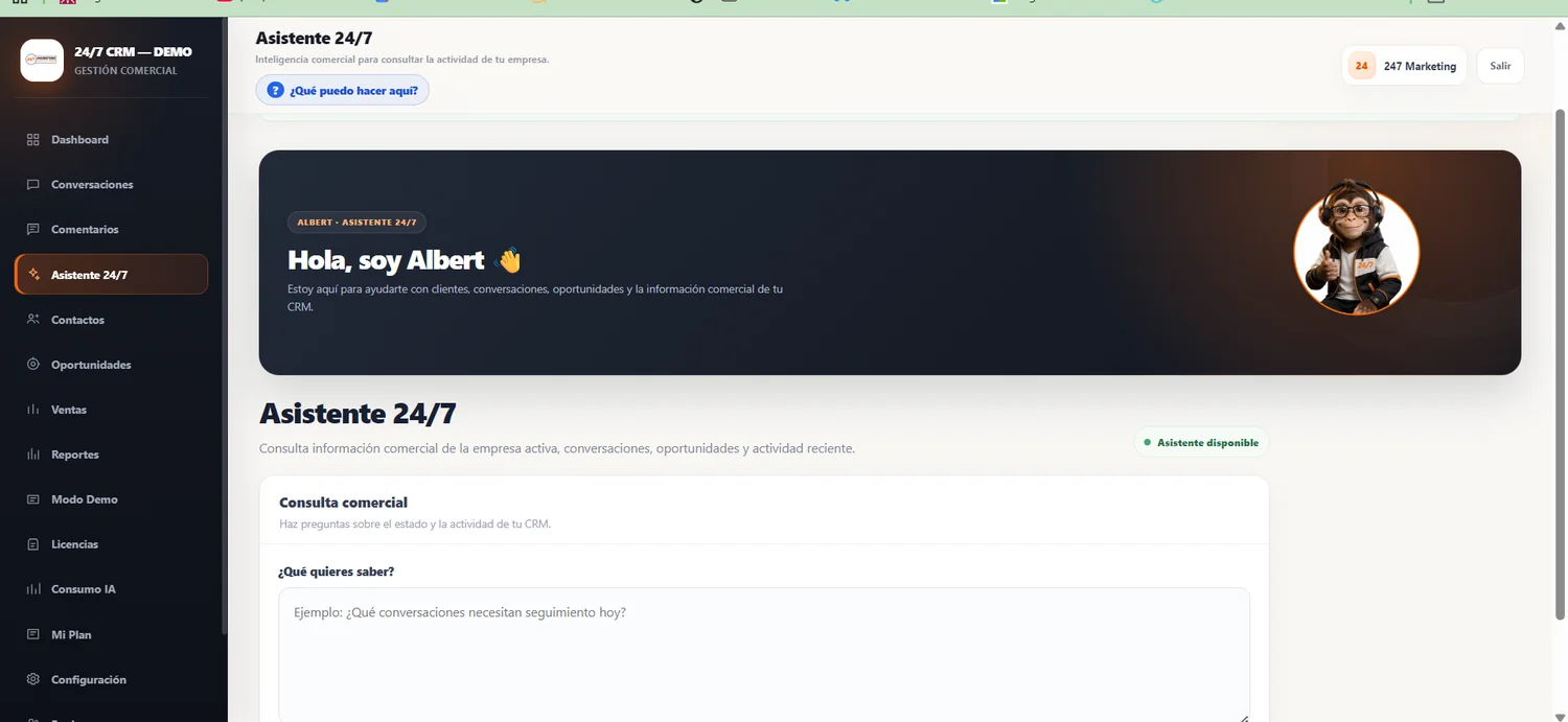 Albert funcionando dentro de CRM 24/7