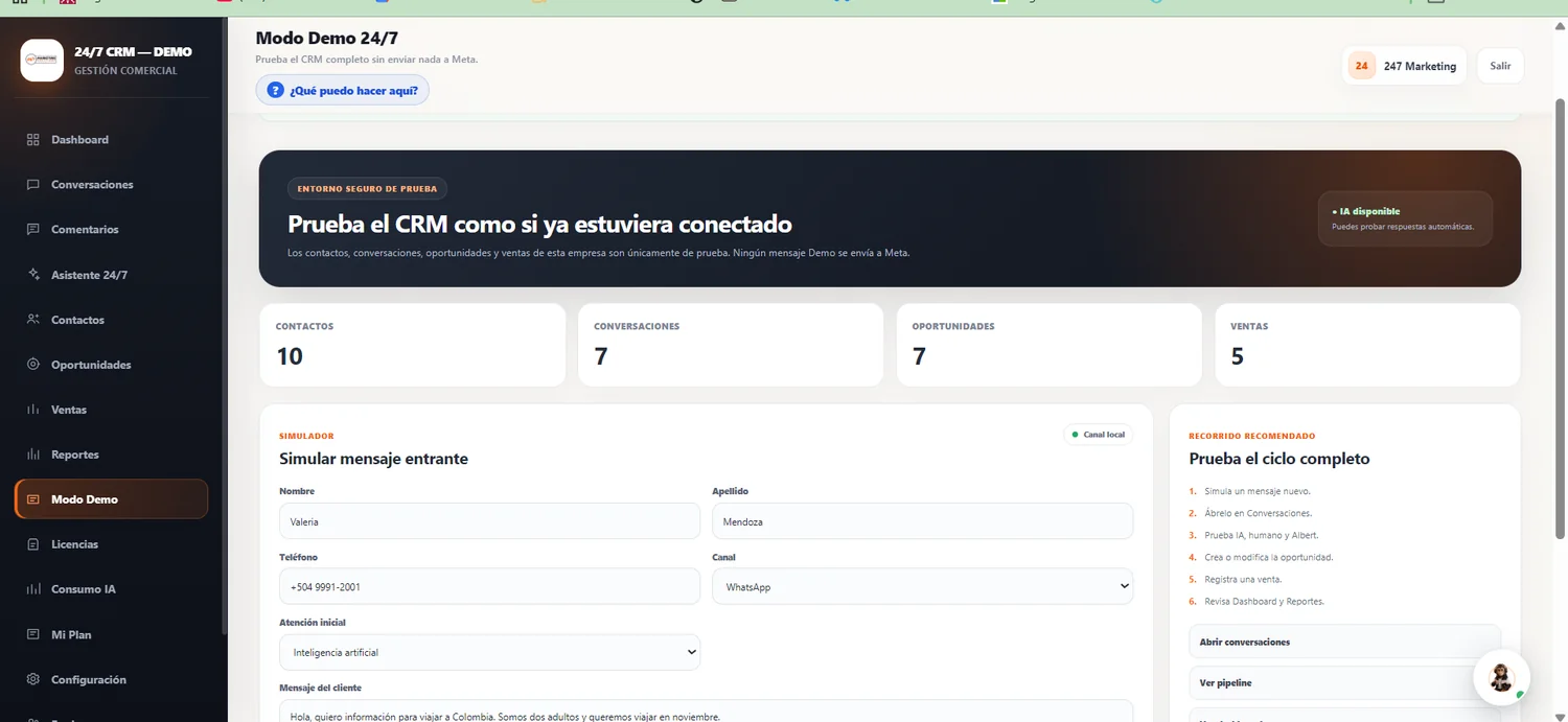 Modo Demo funcional de CRM 24/7