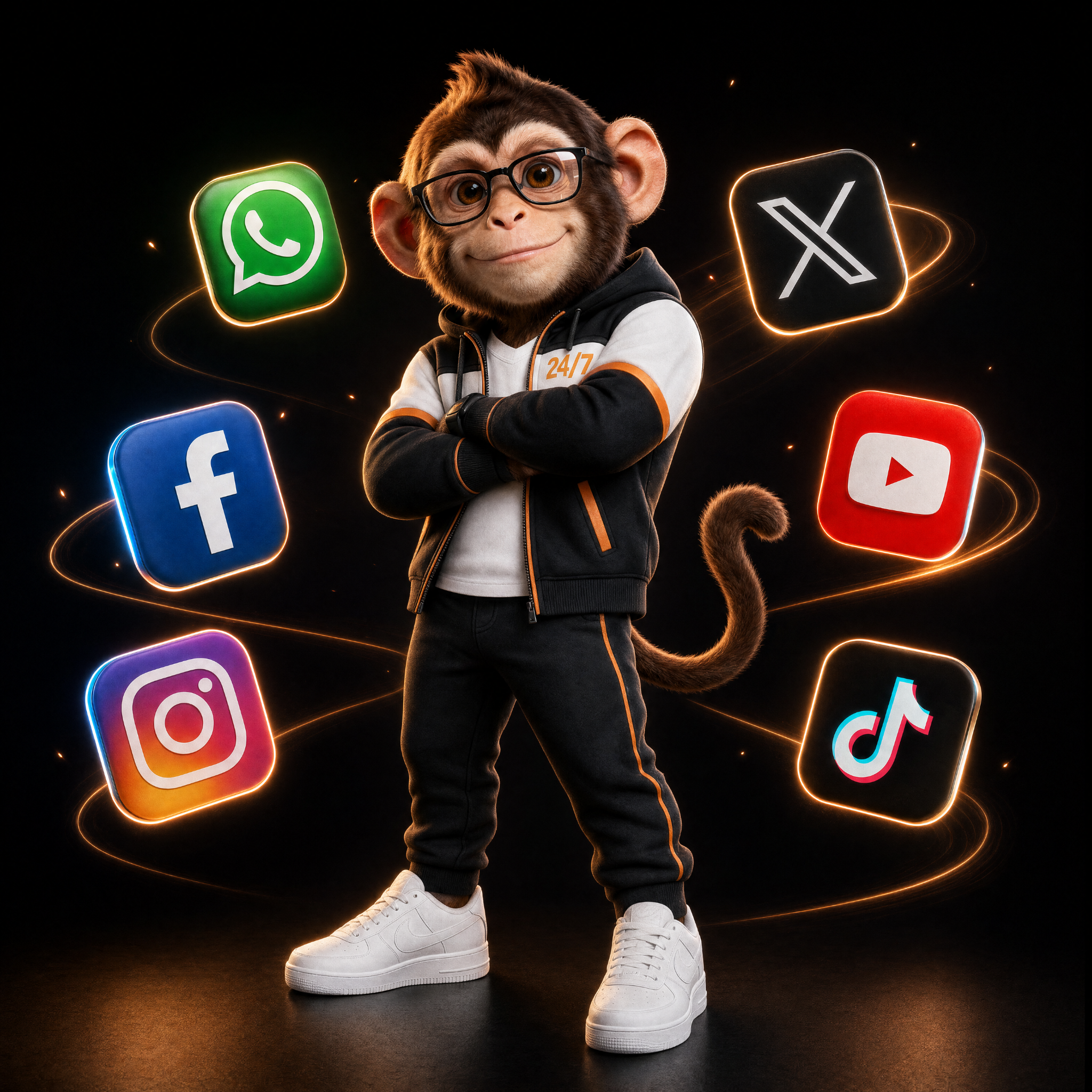 Albert surrounded by social media platforms